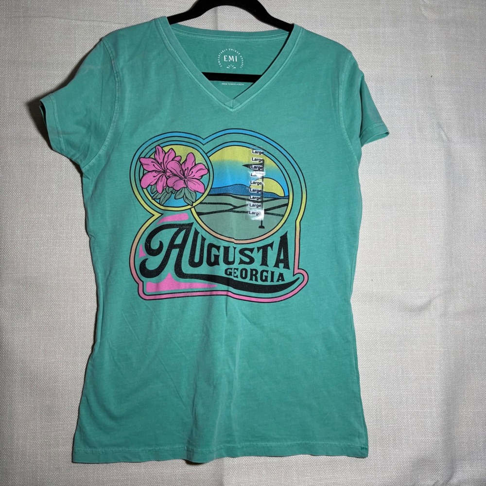Augusta‎ Georgia Graphic T Shirt Teal V Neck Short Sleeve Women's Large
